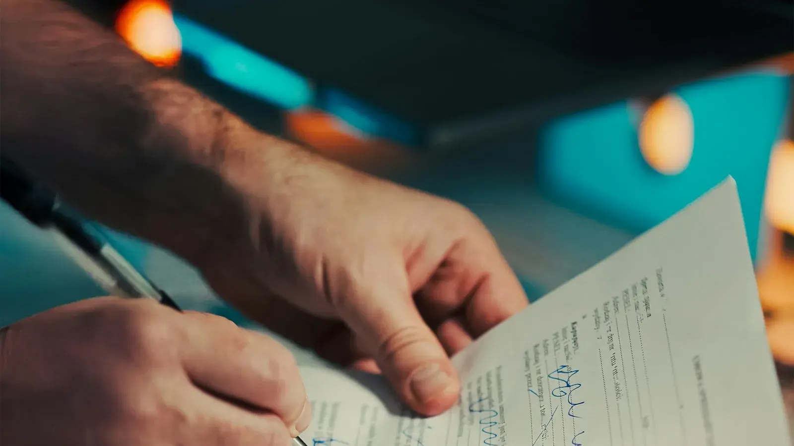 Hand signing a document, representing the orderly dissolution of a US LLC
